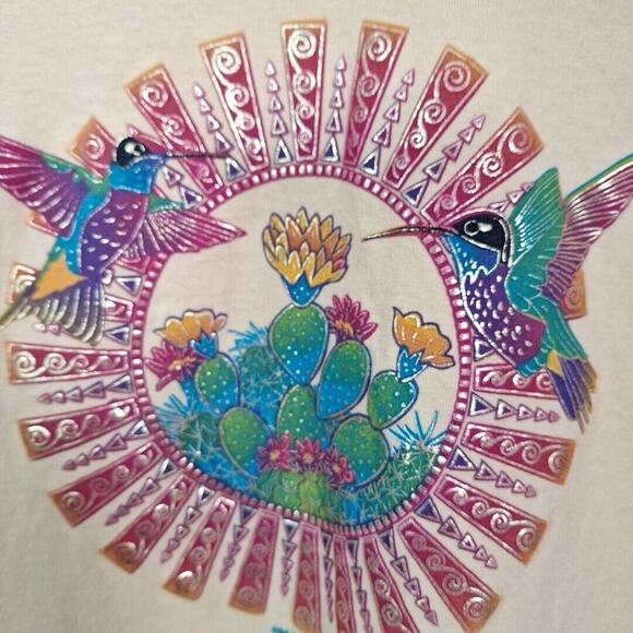 Vintage 90s/Y2K Hummingbird Metallic Southwest Cactus Tee T Shirt Women Small - Picture 2 of 10